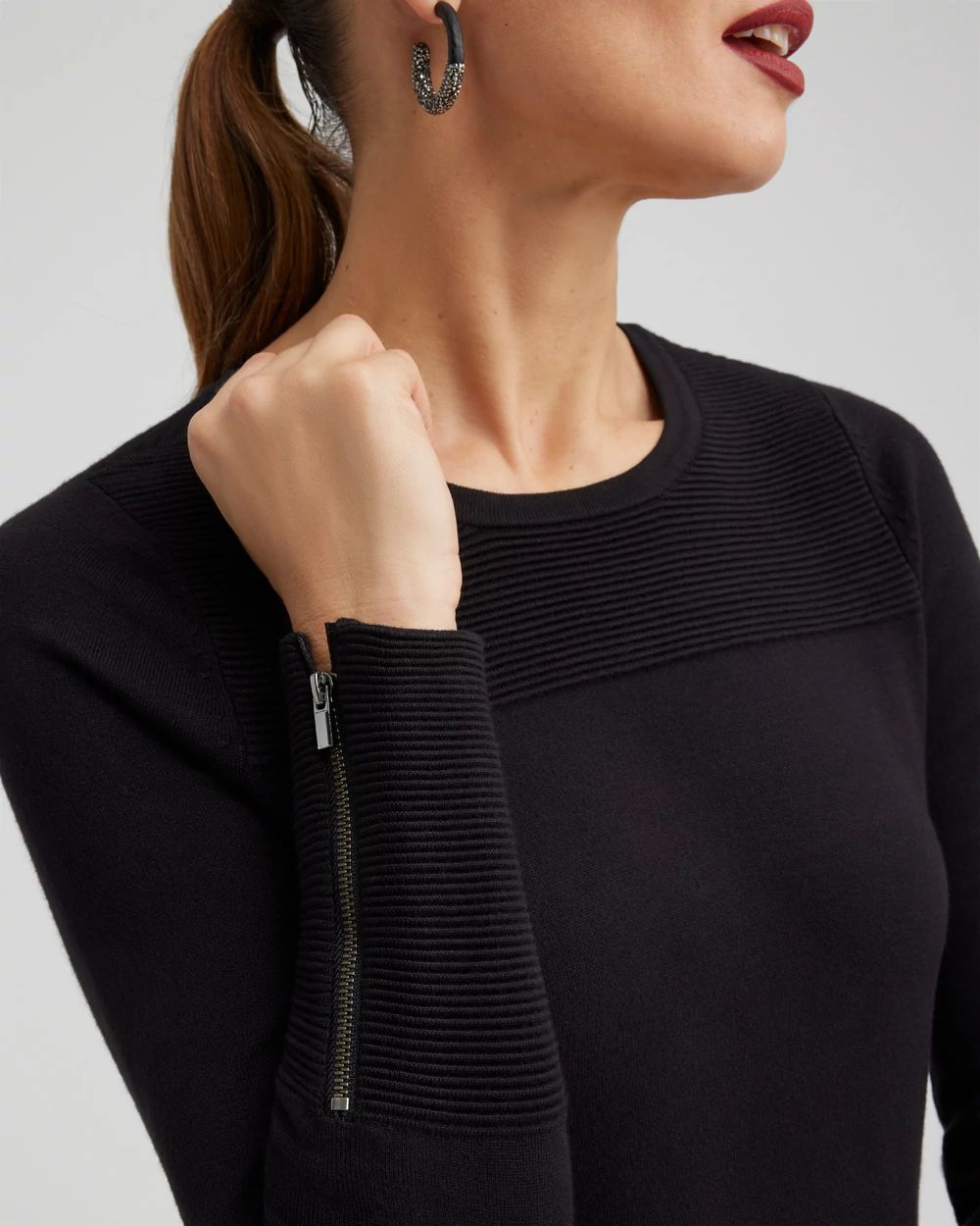Zipper Detail Tunic Sweater click to view larger image.