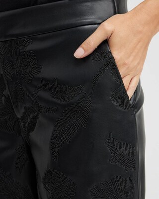 Faux Leather Embroidered Wide Leg Pants