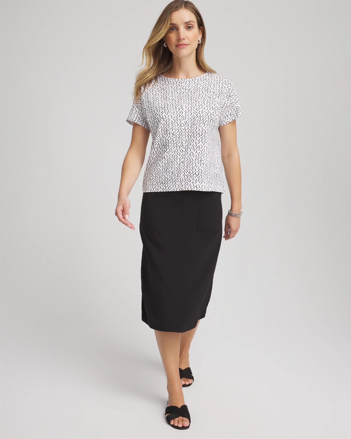 Chico's Geo-print Dolman Top In Black In Black
