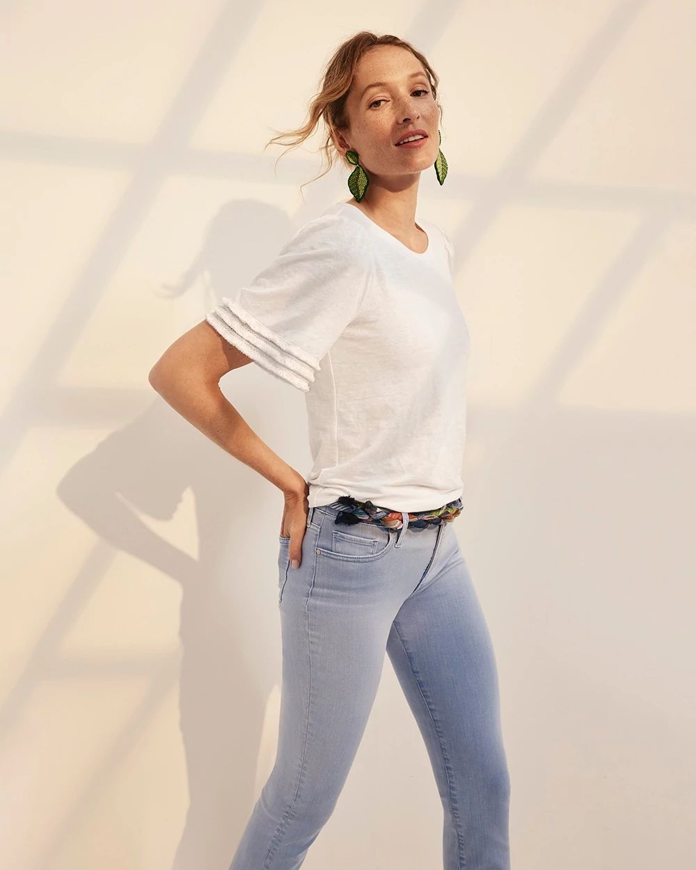 Stretch Linen Fringe Sleeve Tee