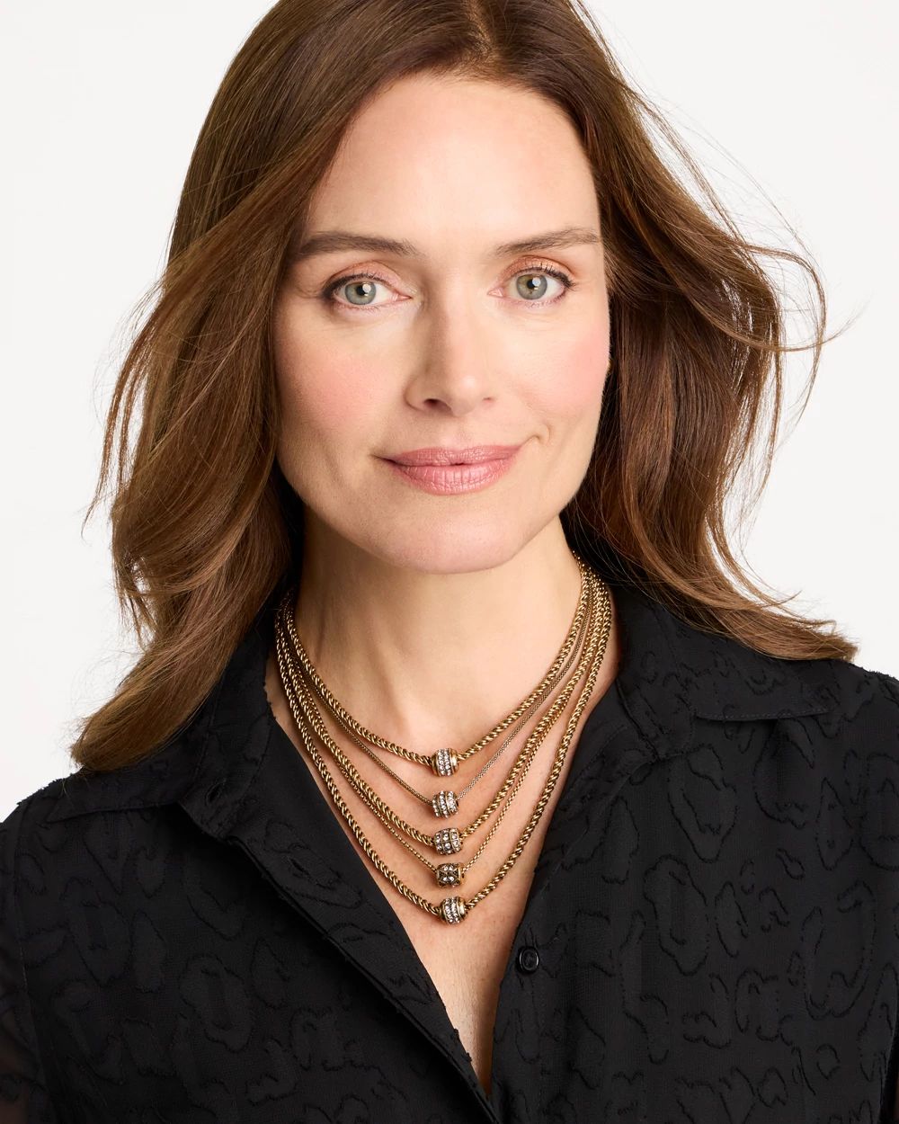Multi-Strand Faux Diamond Barrel Necklace click to view larger image.