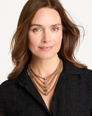 Multi-Strand Faux Diamond Barrel Necklace click to view larger image.