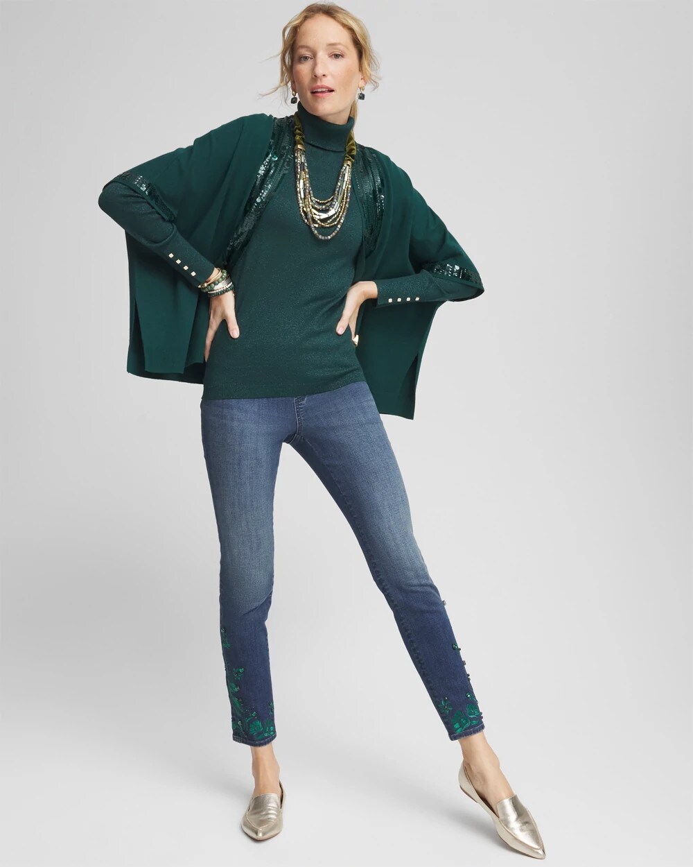Green Shimmer Turtleneck Sweater