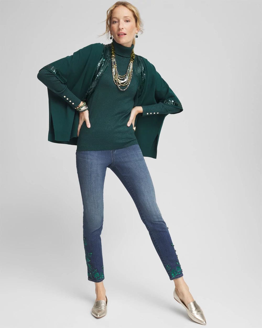 Green Shimmer Turtleneck Sweater