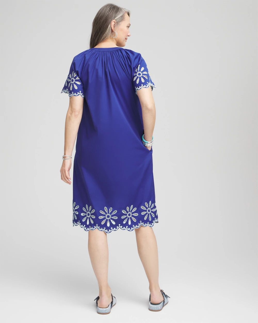 Embroidered Poplin Popover Dress