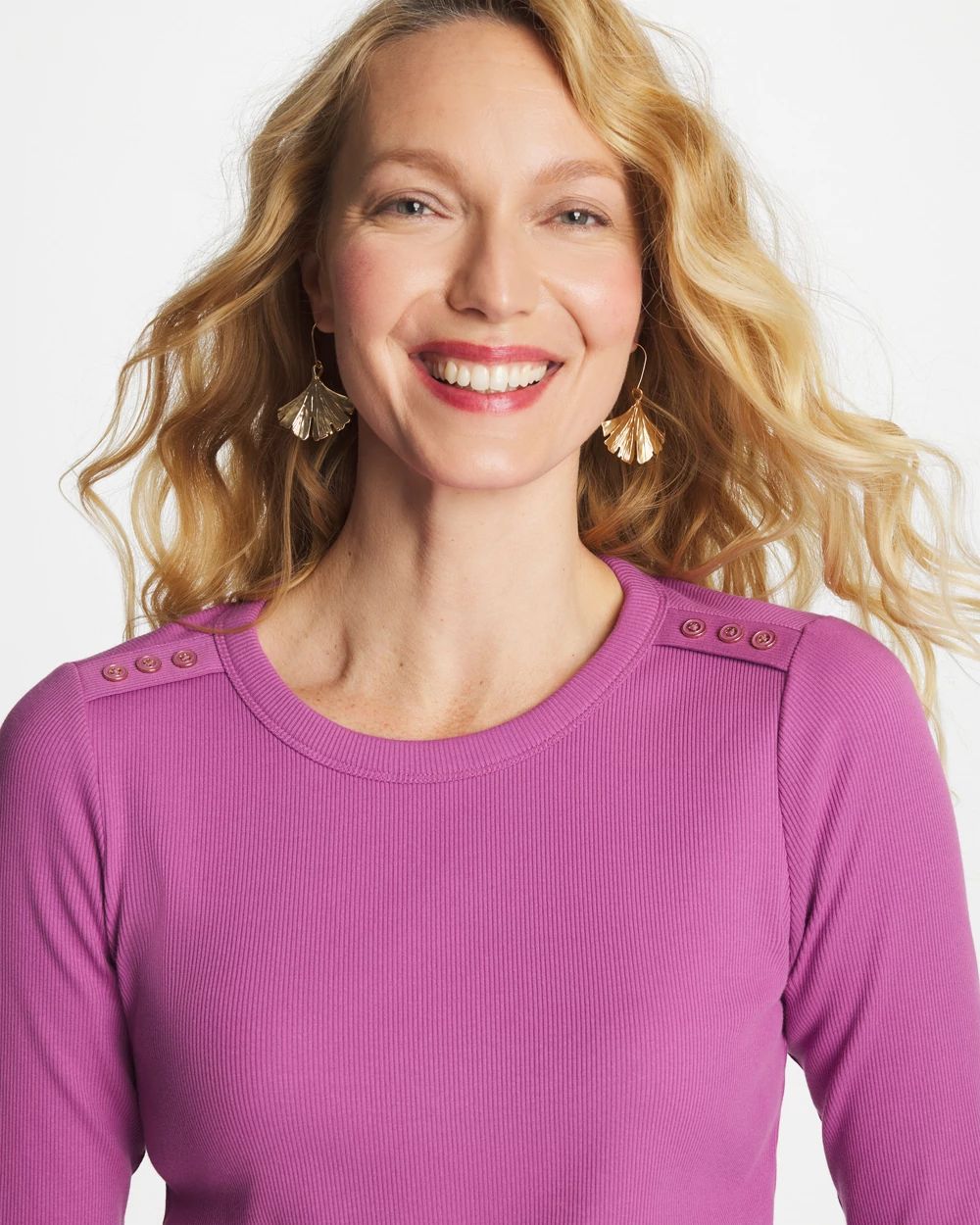 Ribbed Button Crewneck Tee click to view larger image.