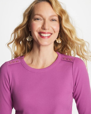 Ribbed Button Crewneck Tee click to view larger image.