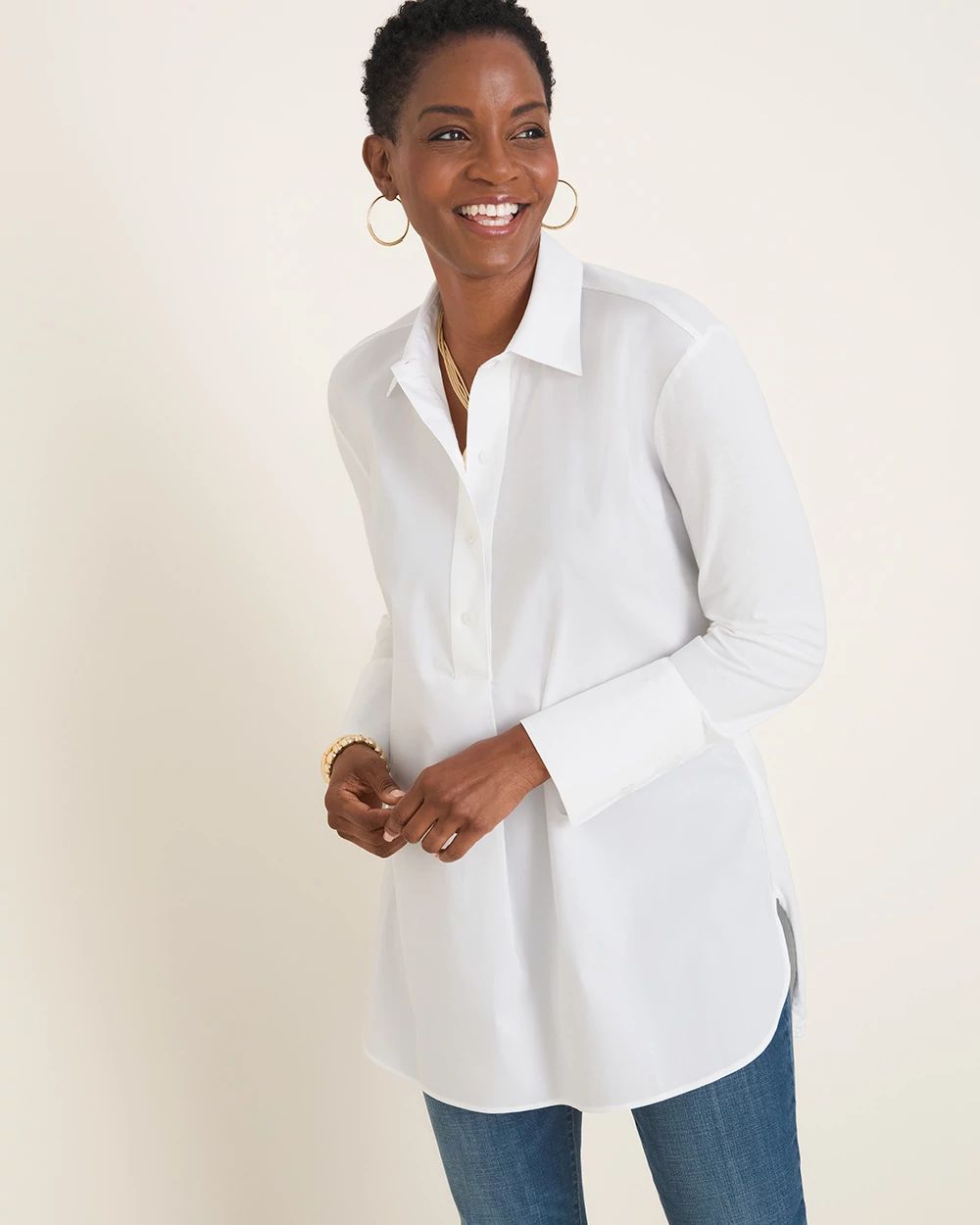 No-Iron Knit-Back Tunic