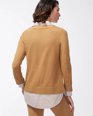 Built-In Woven Stripe Shirt Sweater
