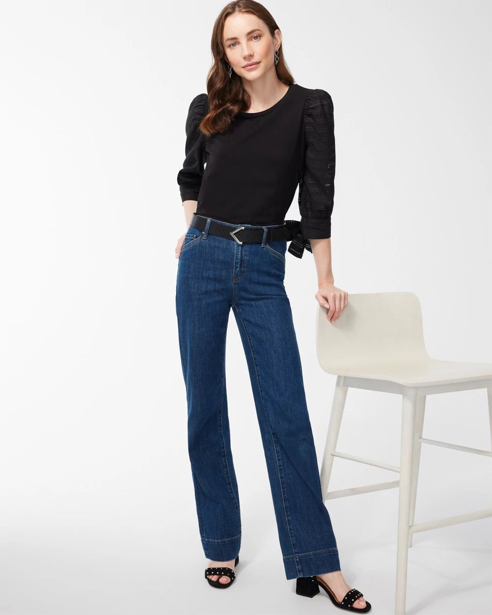 Knit Woven Sheer Sleeve Tee