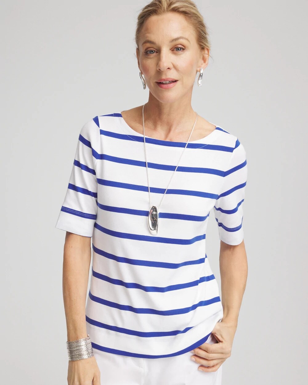 Striped Pima Cotton Bateau-Neck Tee