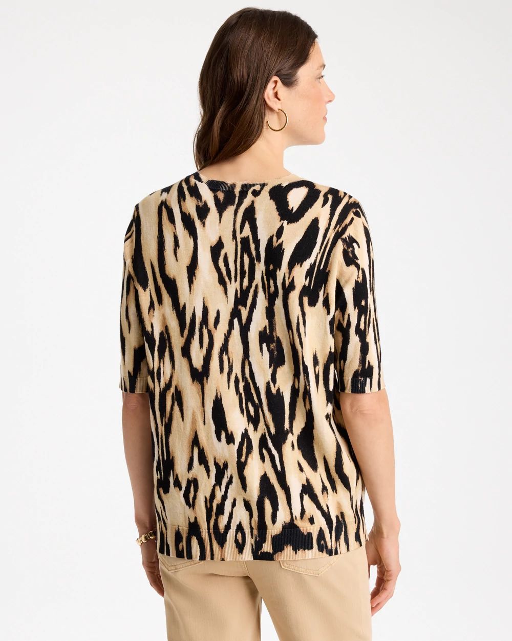 Ella Ikat Print Short-Sleeve Sweater click to view larger image.