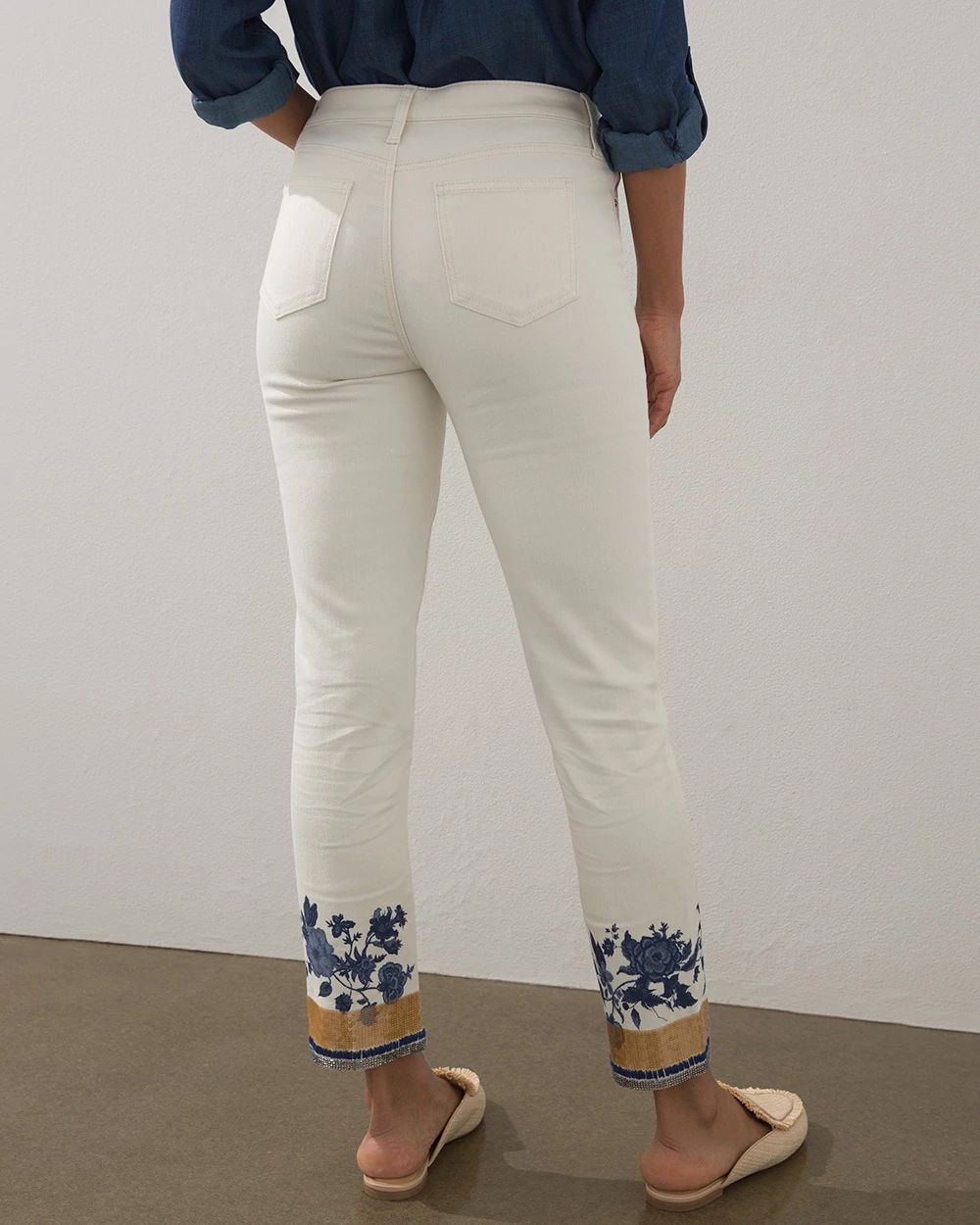 Girlfriend Embellished Floral Ankle Jeans