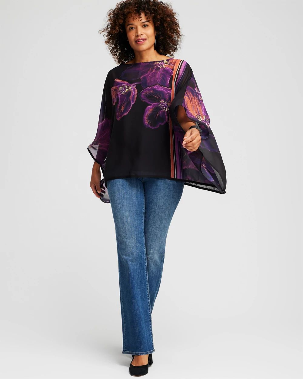 Floral Print Woven Poncho