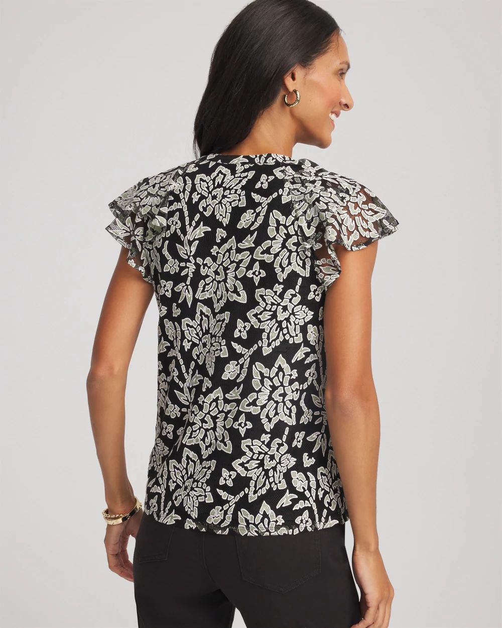 Lace Floral-Burnout Henley Tee