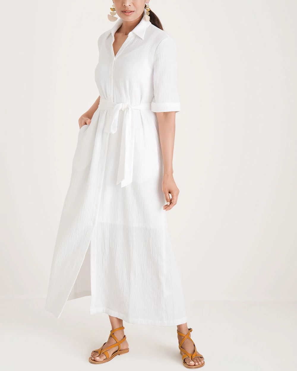 Gauze Maxi Shirt Dress