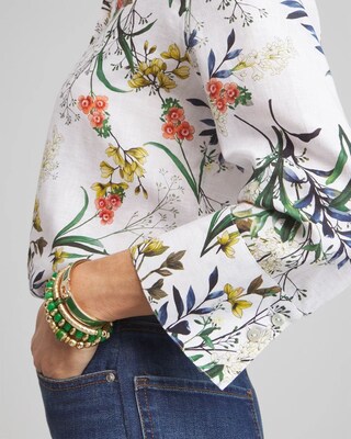 No Iron™ Linen Floral 3/4 Sleeve Shirt
