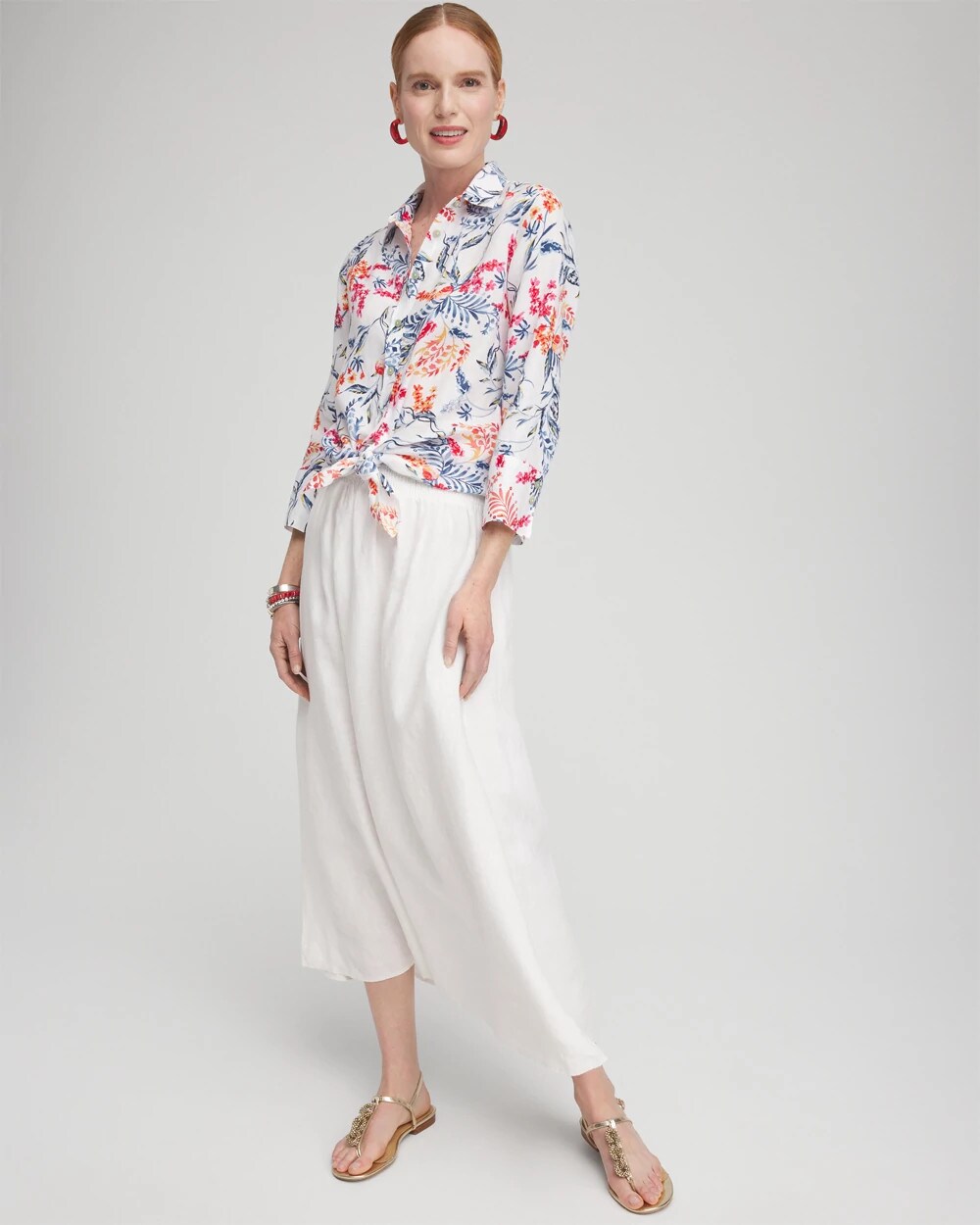 No Iron™ Linen Sealife 3/4 Sleeve Shirt