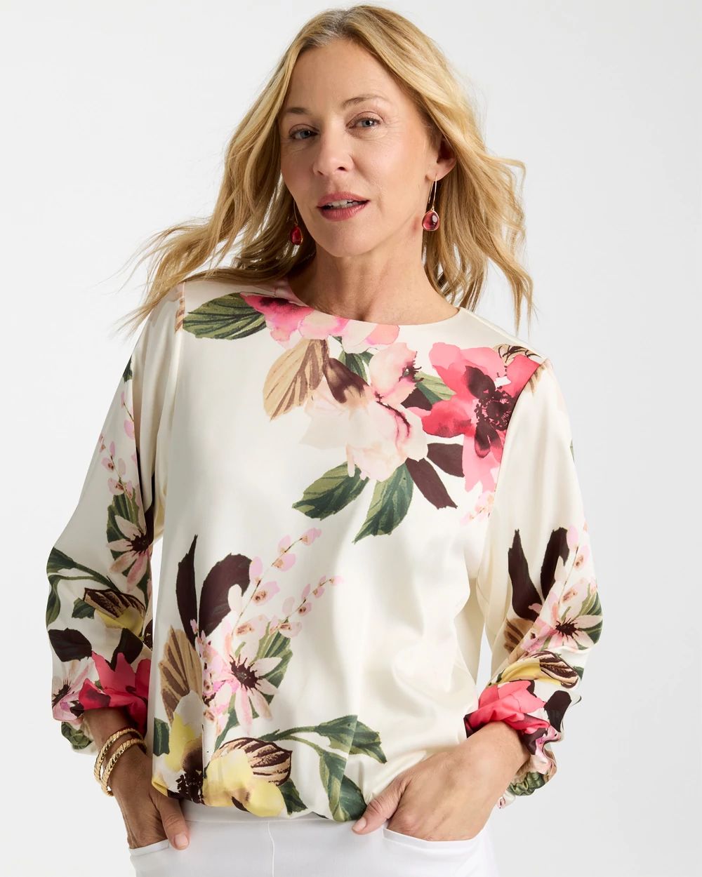 Crewneck Satin Bubble Hem Top