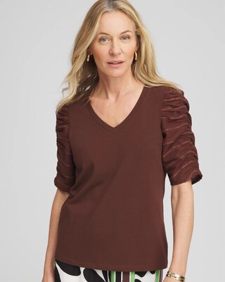 Cotton-Blend Ruched-Sleeve Top