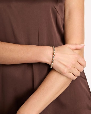 Mixed Metal Beaded Stretch Bracelet click to view larger image.
