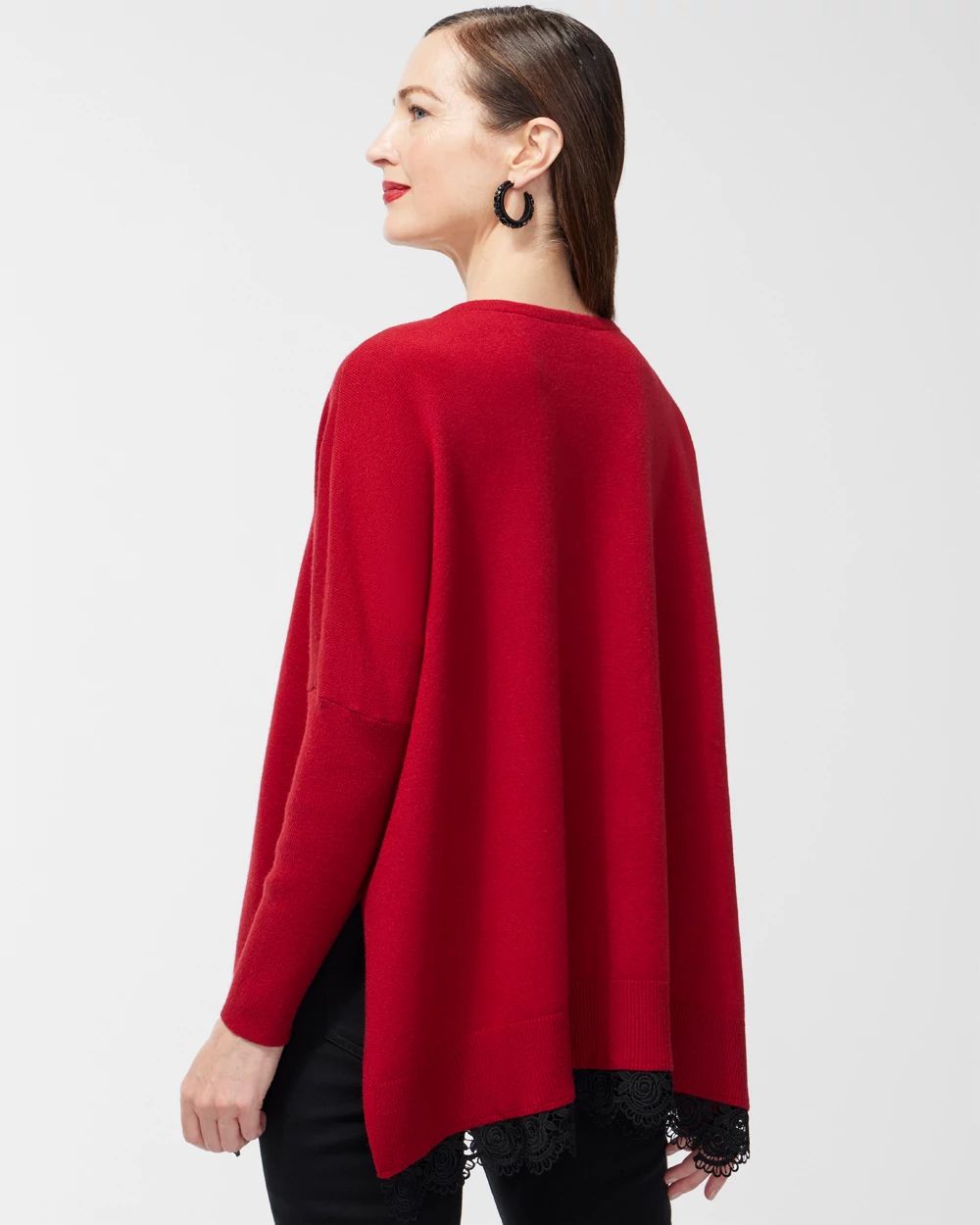 Faux Leather Lace Trim Poncho