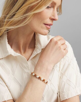 Wood & Faux Pearl Hinge Bracelet