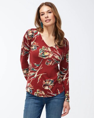 Spun Rayon Floral V-Neck Sweater