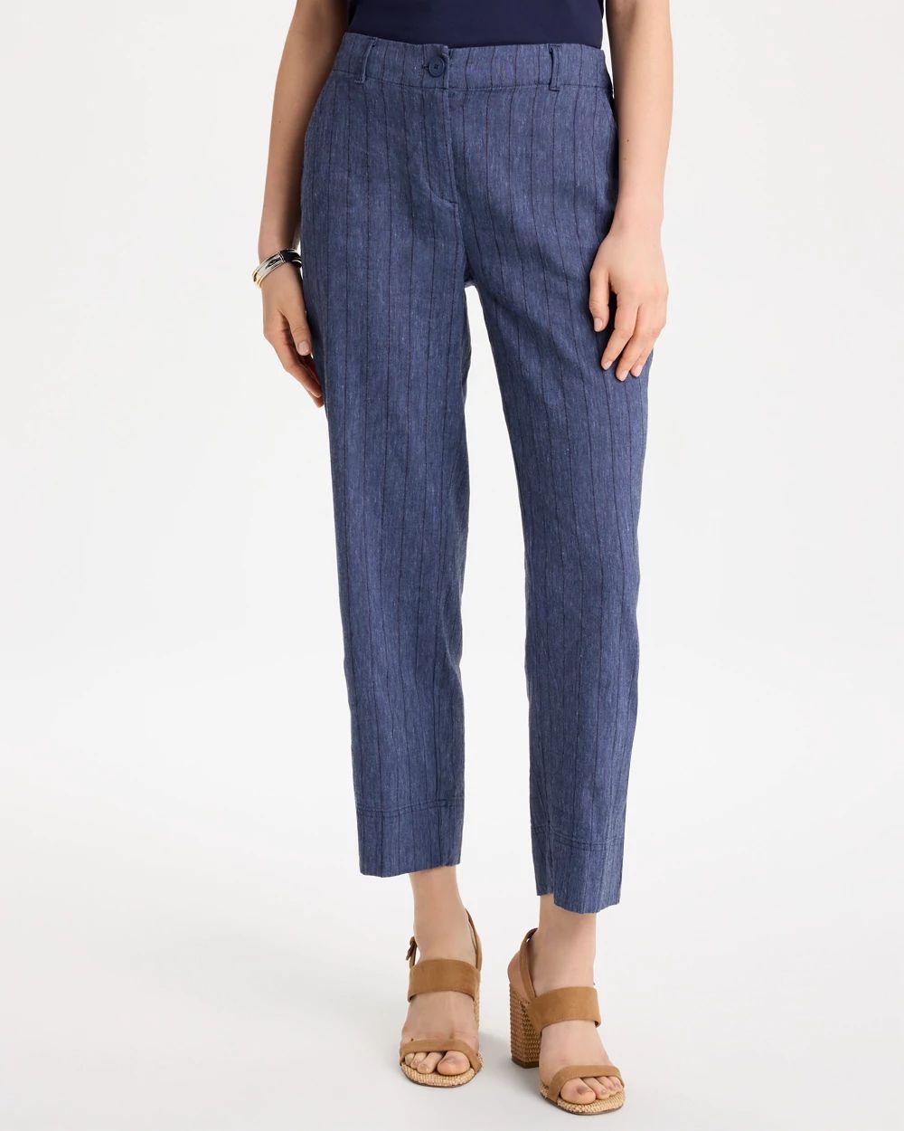 Petite Pinstripe Soft-Stretch Linen Crop Pant