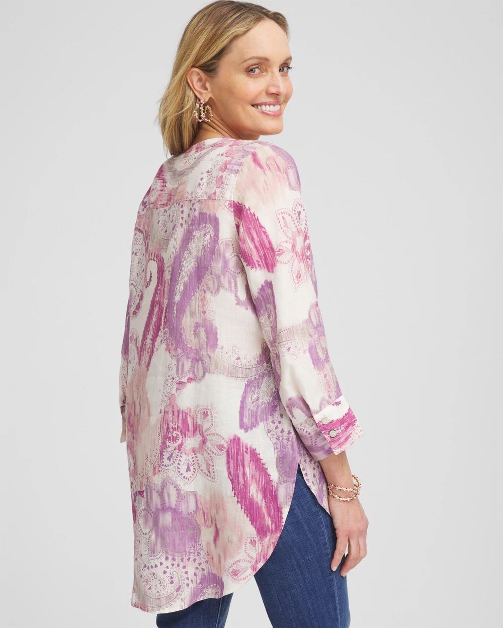 No Iron™ Multi Paisley Linen Tunic click to view larger image.