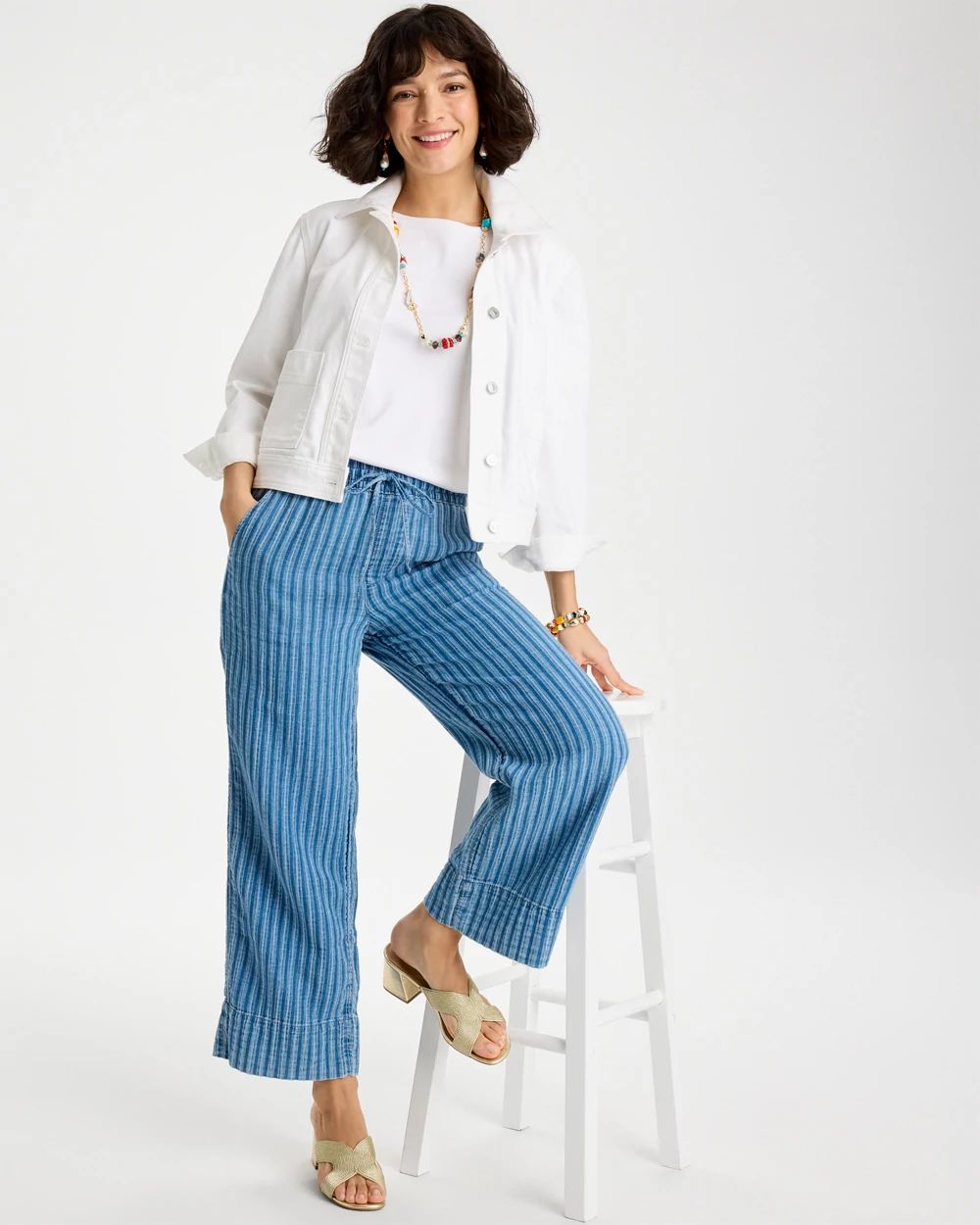 Lightweight Wide-Leg Stripe Cropped Jeans click to view larger image.