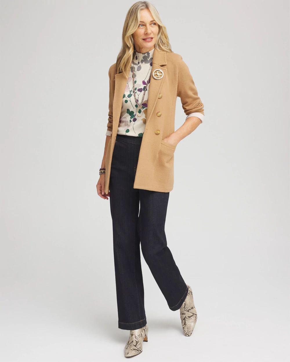 Floral Elbow Sleeve Mock Neck Sweater