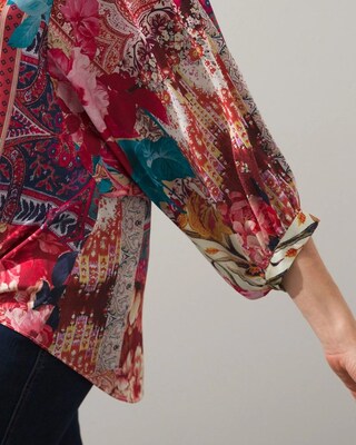 Satin Tapestry Print Tie Front Top