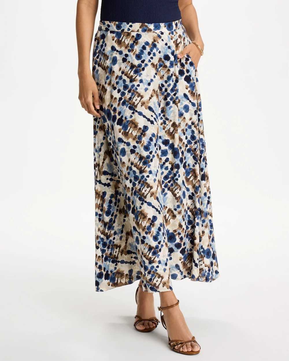 Faux Silk Printed Maxi Skirt