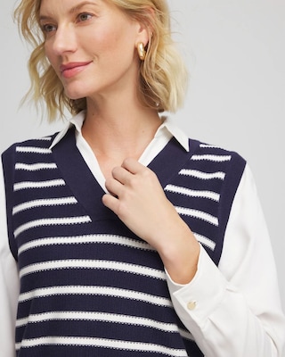 Striped V-Neck 2 in 1 Sweater Vest click to view larger image.