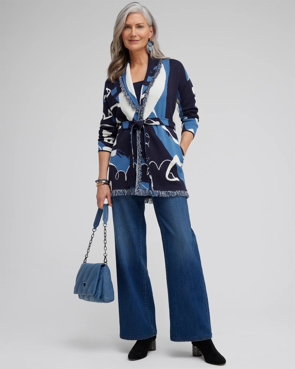 Fringe Abstract Print Cardigan