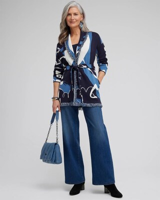 Fringe Abstract Print Cardigan