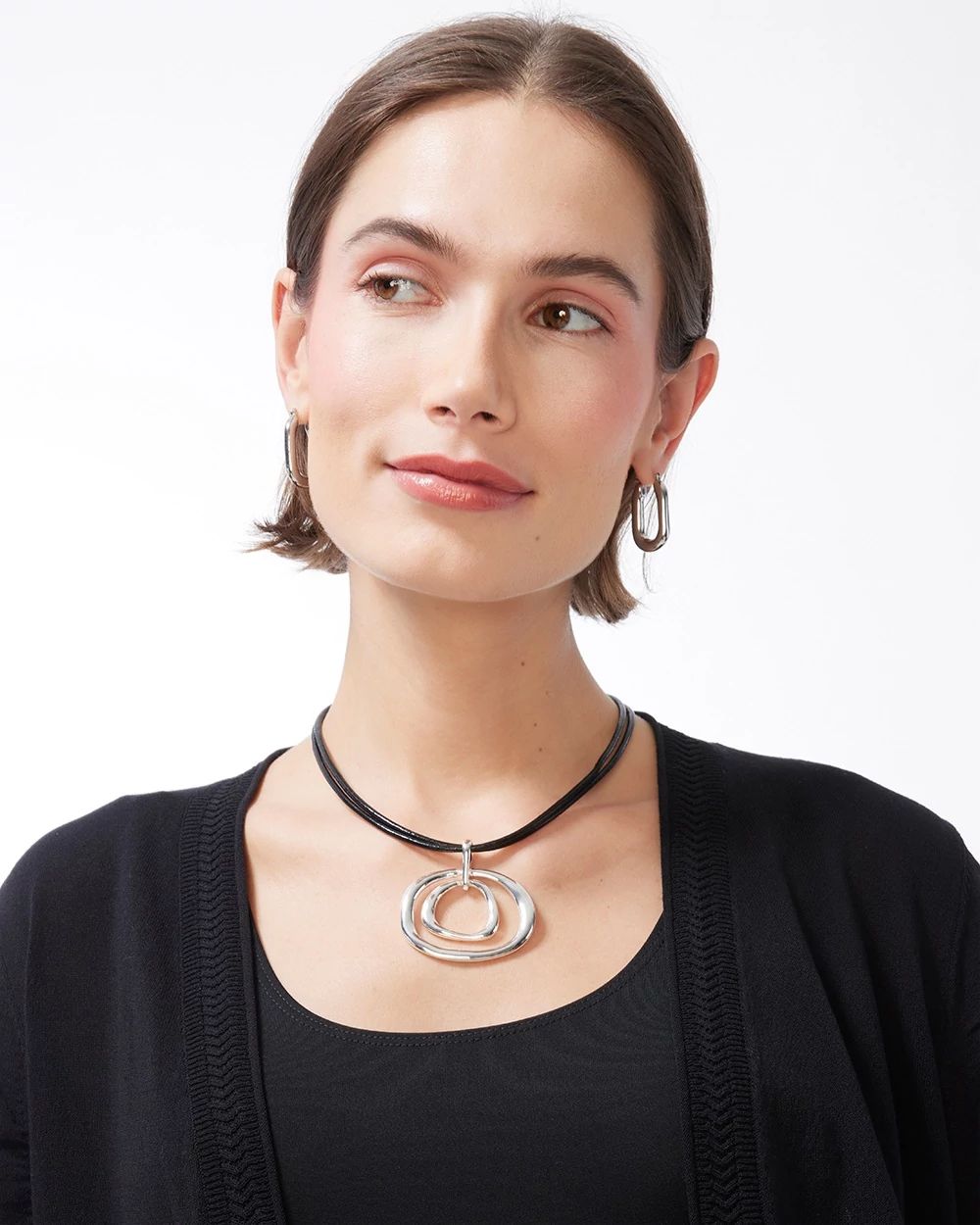 Silver Tone Rings Pendant Necklace