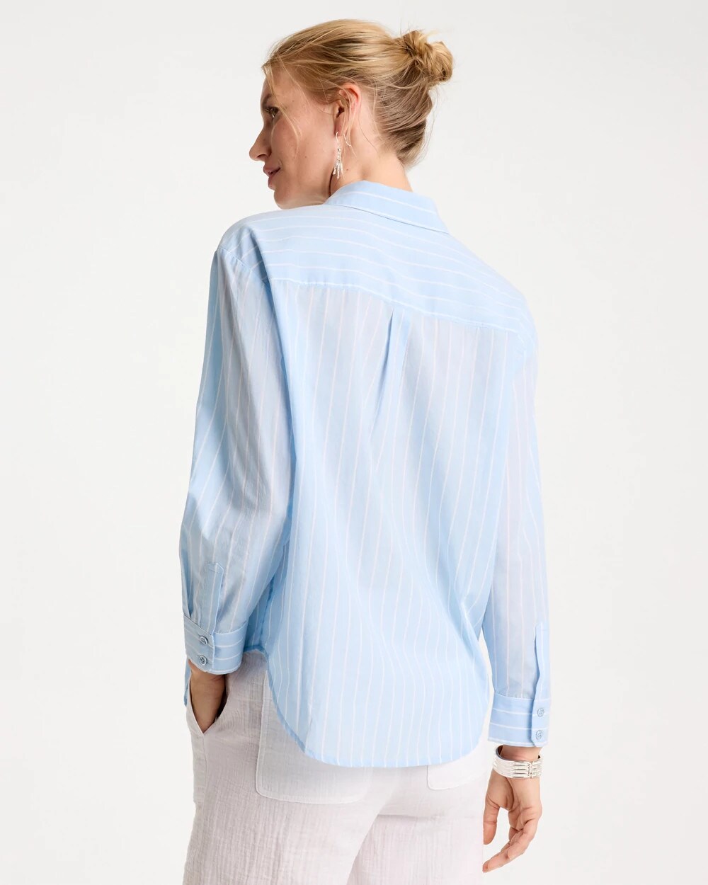 Cotton Voile Collared Striped Shirt