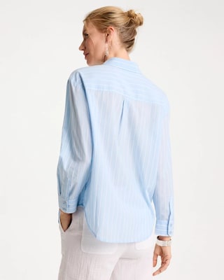 Cotton Voile Collared Striped Shirt click to view larger image.