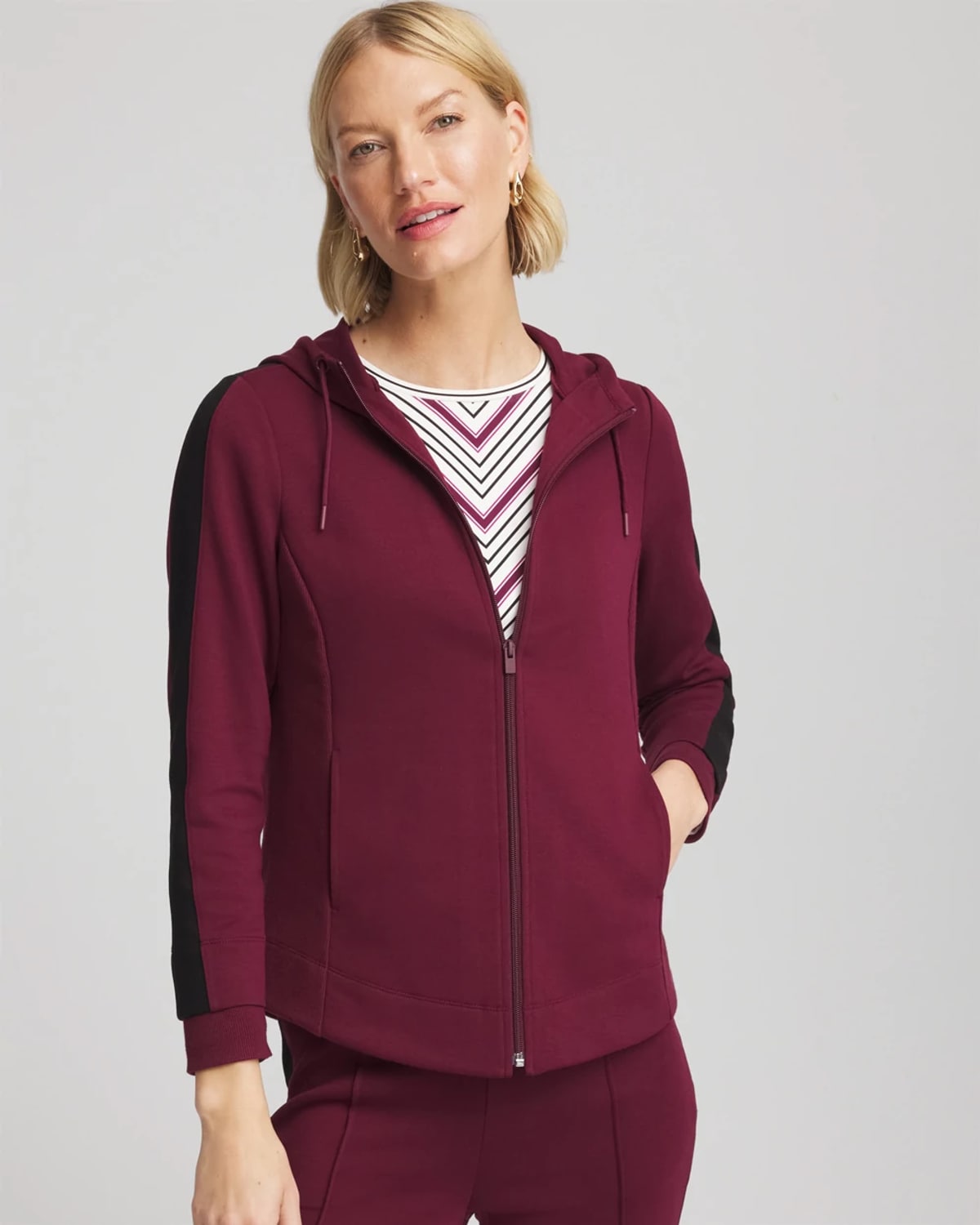 Chico's Scuba Colorblock Jacket In Deep Chianti In Burgundy