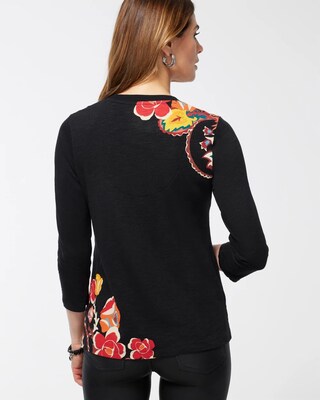 Paisley Ribbed 3/4 Sleeve Henley Tee