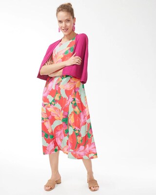 Tie-Back Foliage Print Trapeze Dress