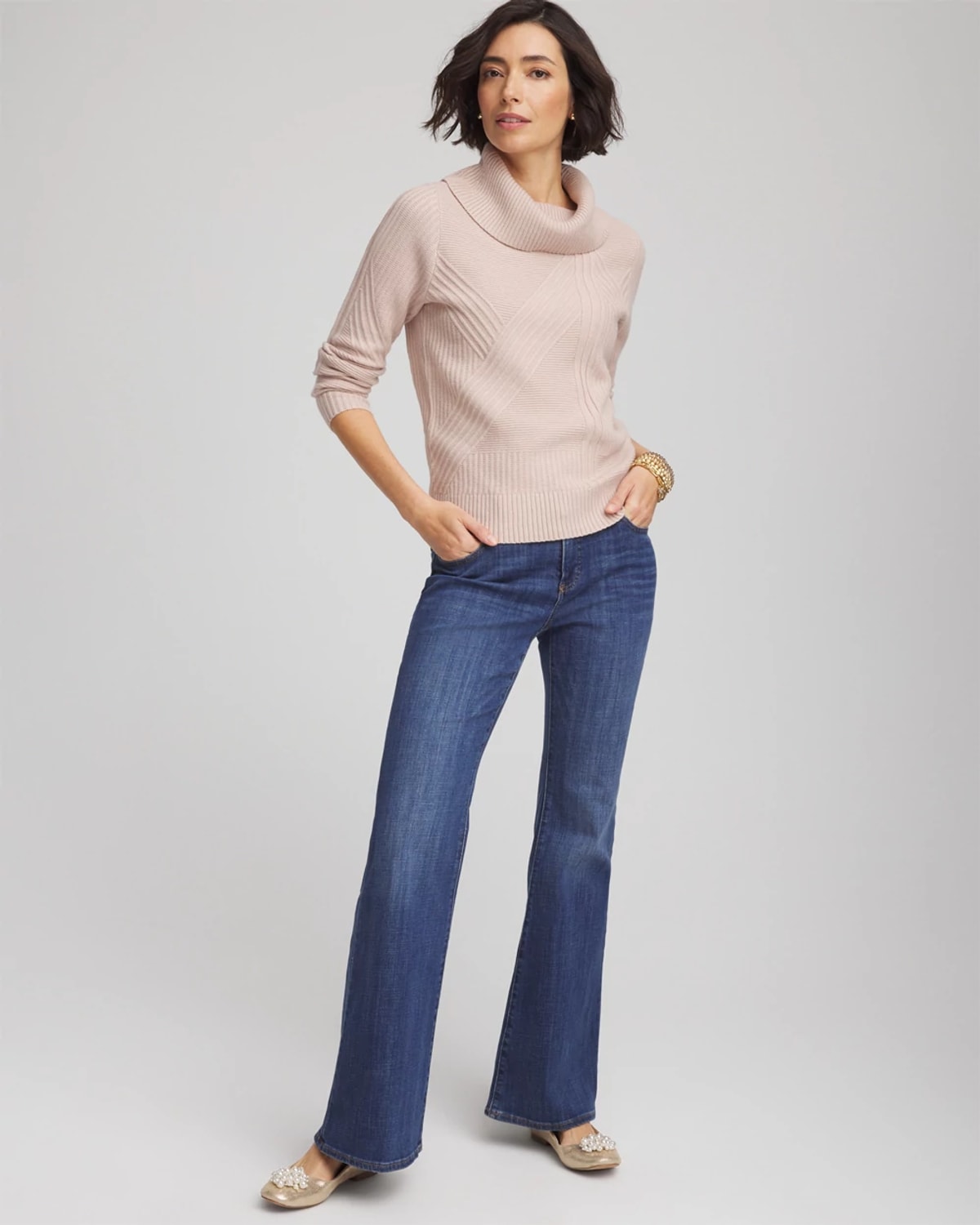 Chico's Ribbed Cowlneck Sweater In Birch Bark In Brown