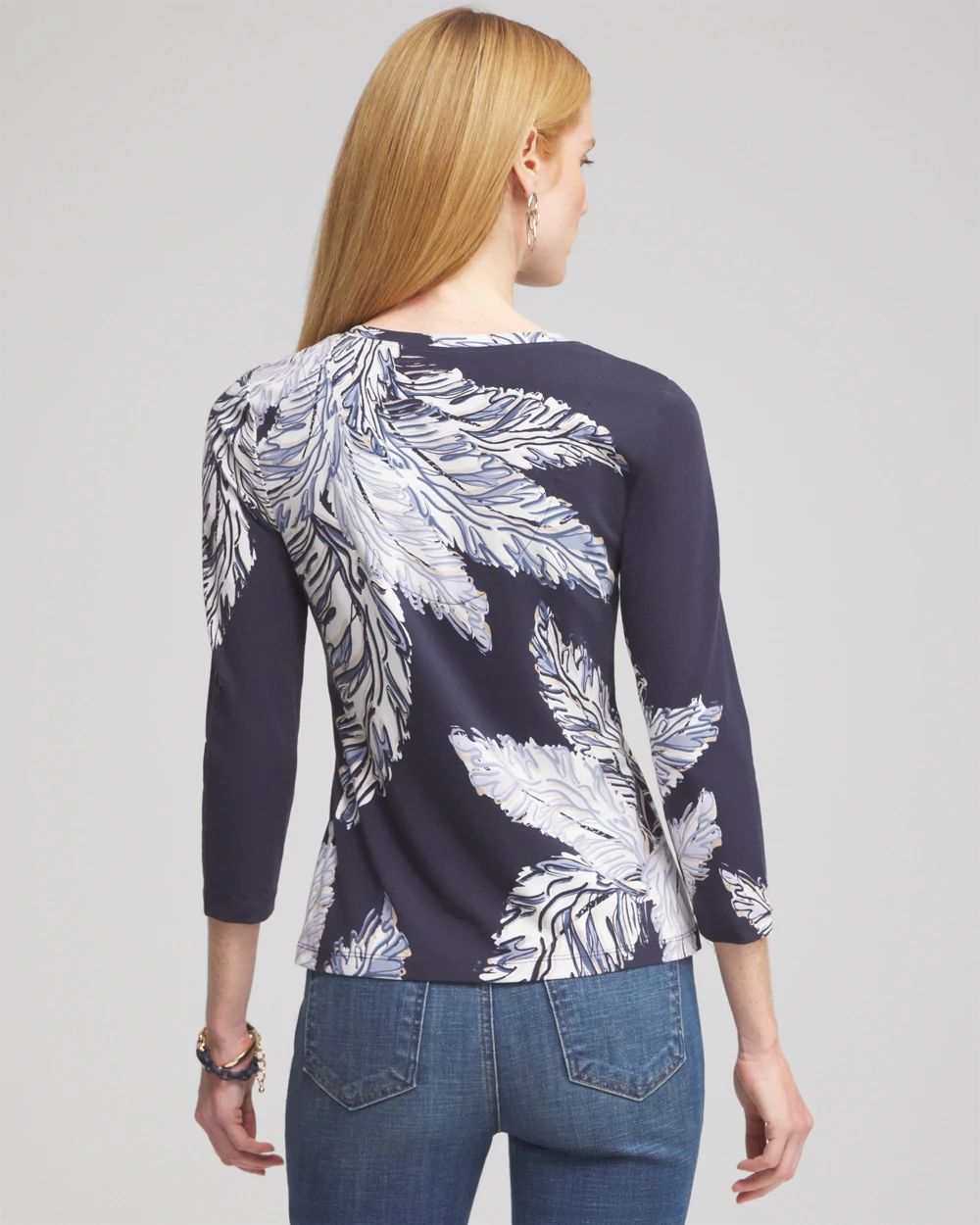 Leaf Print 3/4 Sleeve Perfect Tee
