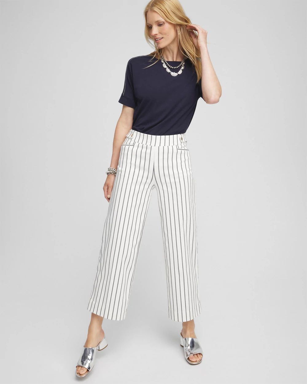 Brigitte Double Stripe Wide Leg Cropped Pants click to view larger image.