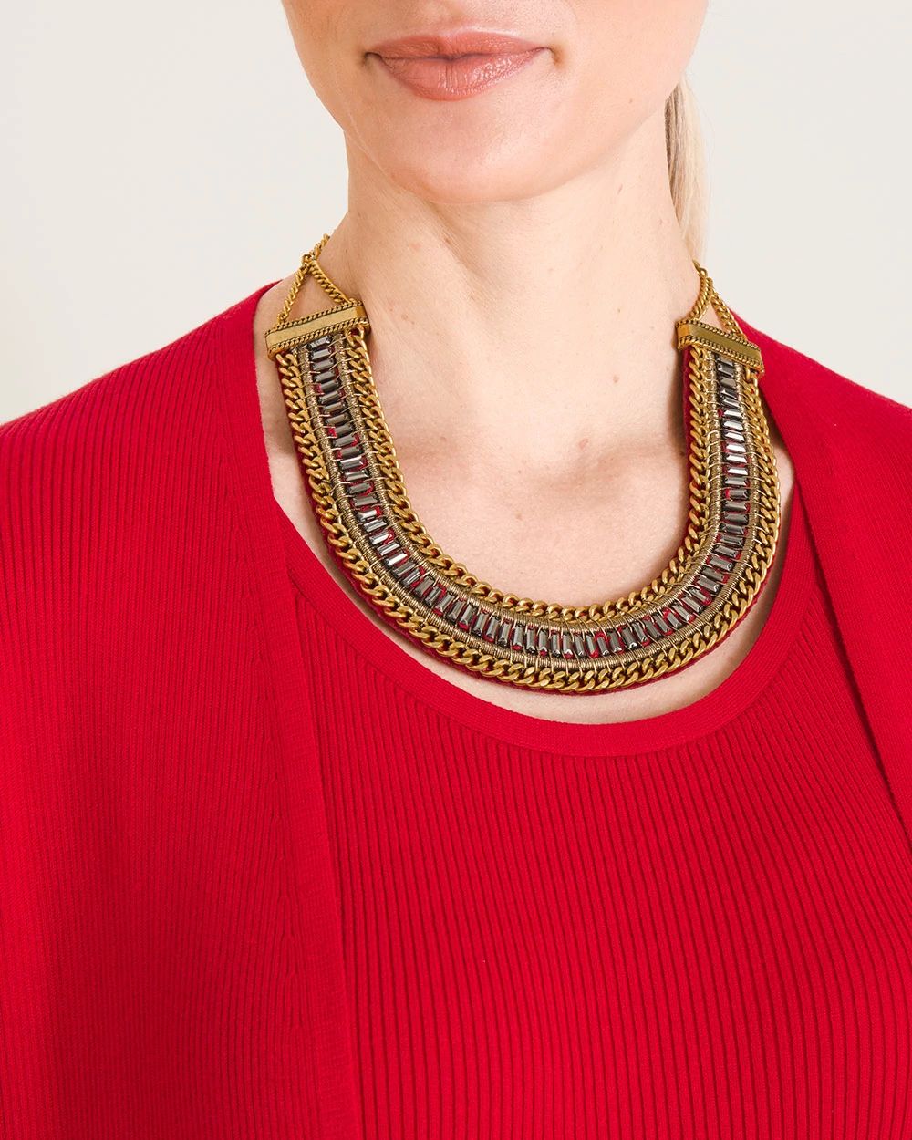 Goldtone Red Bib Necklace