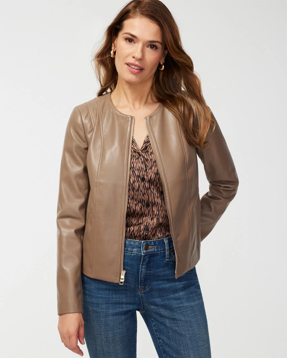 Faux Leather Knit Detail Jacket