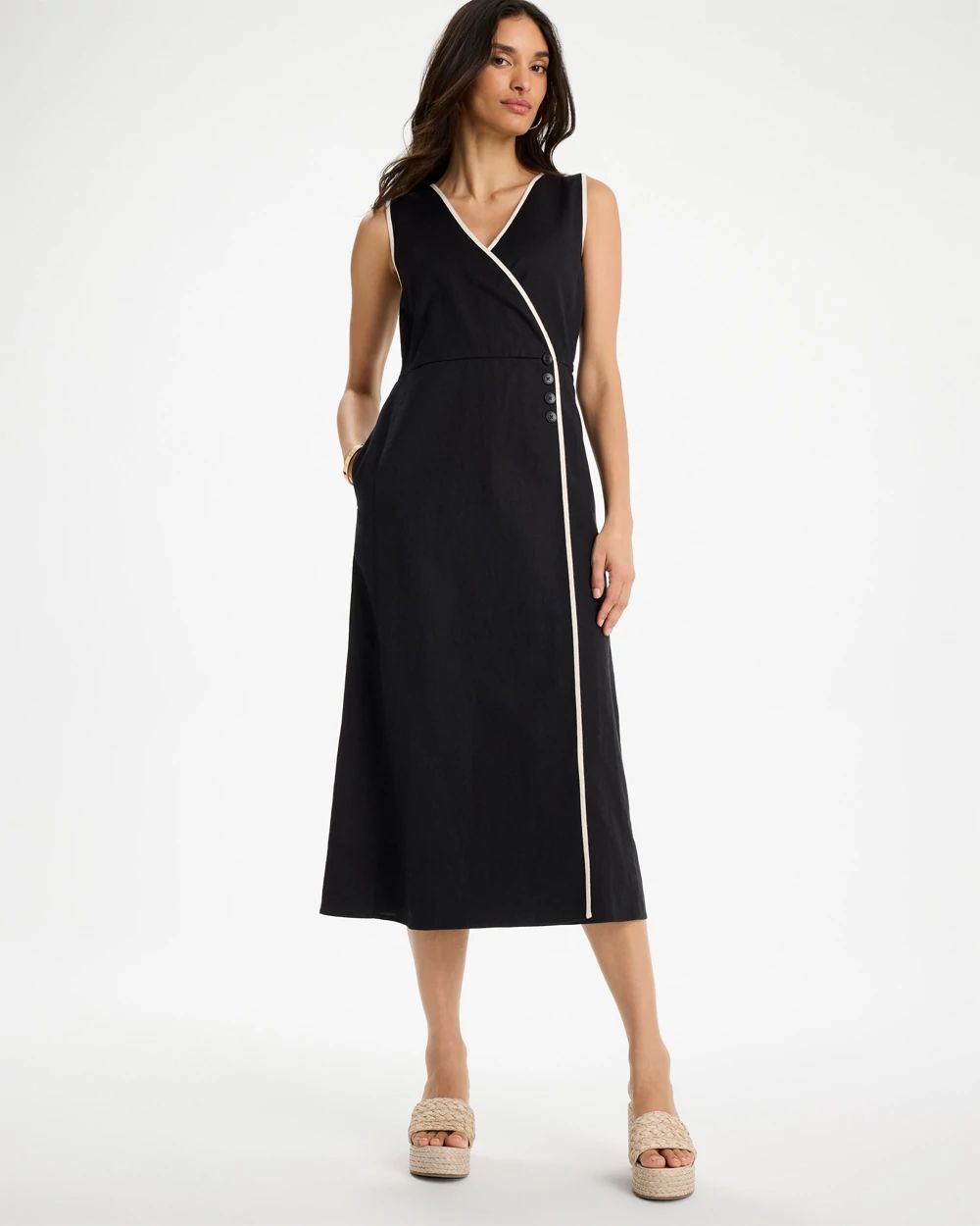Sleeveless Surplice Linen Dress
