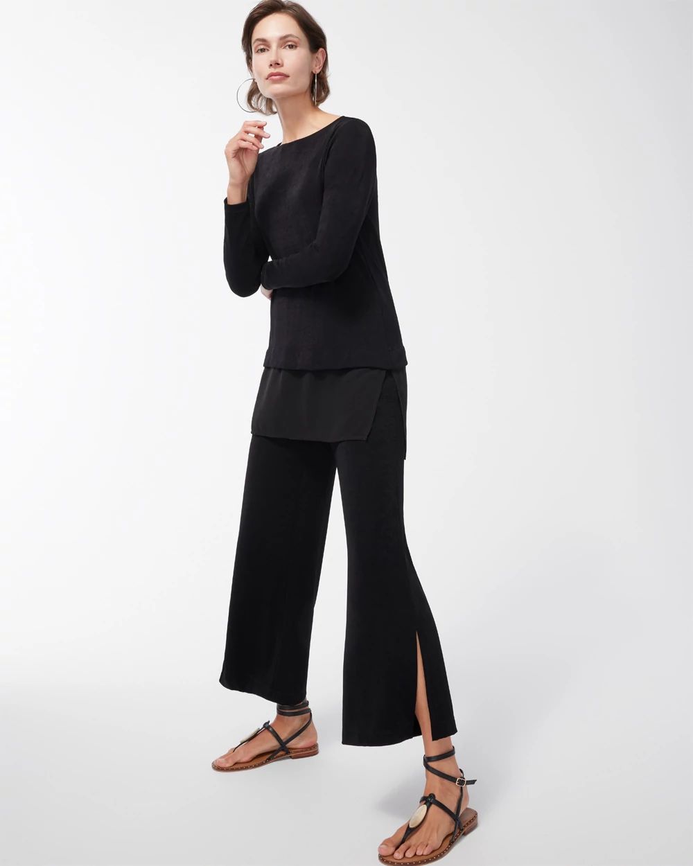 Travelers Wide Leg Side Slit Ankle Pants